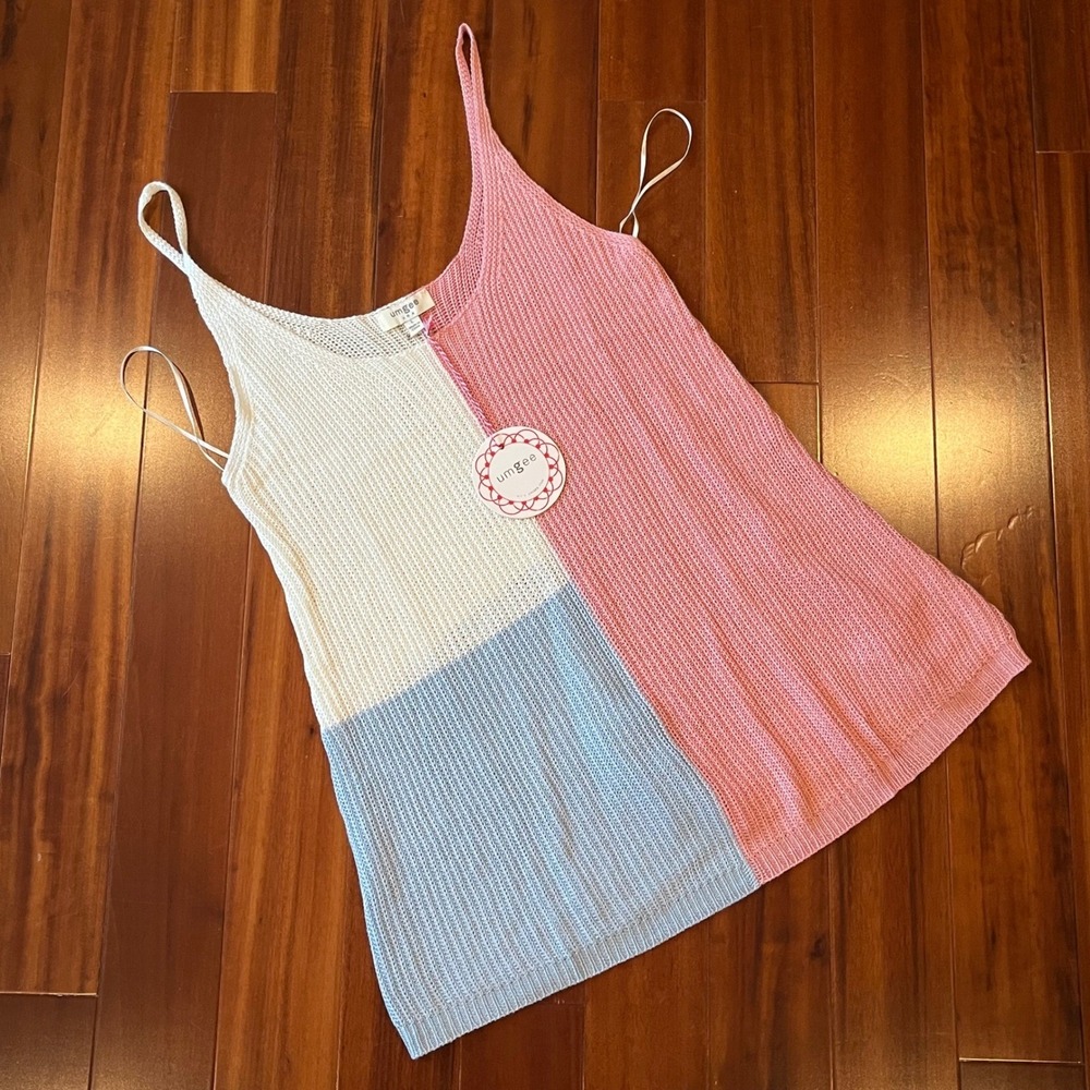 Umgee Knit‎ Tank Top Pink Blue Colorblock Sleeveless Sweater Cami New Size Large